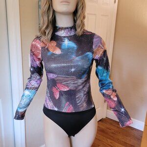 Nasty Gal Sequin Butterfly High Neck Bodysuit US 4 UK 8 NWTs